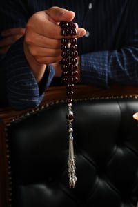 Şahin Ağa Serisi Metal Tasarım Büyük Boy Sıkma Kehribar Tesbih