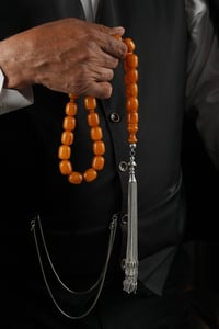 Şahin Ağa Serisi Metal Tasarım Büyük Boy Sıkma Kehribar Tesbih