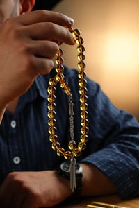 Terra Serisi Küre Model Metal Tasarım Sarı Ateş-i Sıkma Kehribar Tesbih