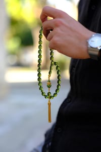 Yeşil Kaya Damla Kehribar Özel Gümüş Çeşm-i Bülbül Tasarım (Amber), (مسبحة قطرة كهريبار)