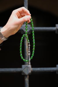 Yeşil Kaya Damla Kehribar Özel Gümüş Tasarım Tesbih (Amber), (مسبحة قطرة كهريبار)