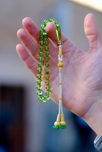 Yeşil Kaya Damla Kehribar Özel Tasarım Gümüş Kazaz Kamçı (Amber), (مسبحة قطرة كهريبار)