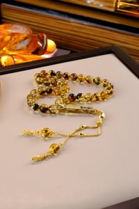 Yoğun Toprak Fosilli Bilek Boy Gümüş Gold Tasarım Damla Kehribar Tesbih (Amber), (مسبحة قطرة كهريبار)