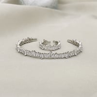Baget Taşlı Kelepçe-Yüzük Set Silver