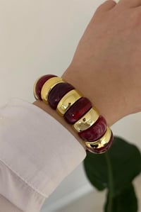 Bordo Lastikli Renkli Taşlı Bileklik