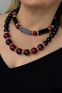 Bordo Taşlı Kolye