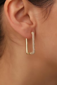 Dikdörtgen Taşlı Gold Küpe