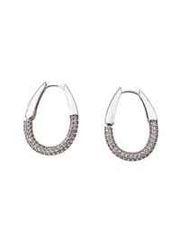 Oval Taşlı Halka Silver Küpe