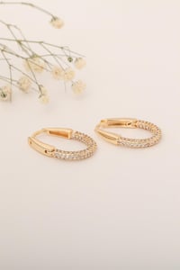 Oval Taşlı Mini Gold Küpe