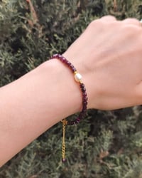 Granat (Lal Taşı) ve İnci Minimal Bileklik