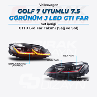 VolkswagenGolf 7 Uyumlu 7.5 Dizayn J Led Far (GTI)Golf 7 ve 7.5