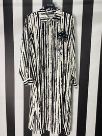 Çiçek Baskılı Çizgili Gömlek 9609 - Beyaz