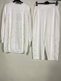 Ghisa Baklava Desenli Tunik Pantolon Takımı 4455 - EKRU