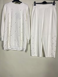 Ghisa Baklava Desenli Tunik Pantolon Takımı 4455 - EKRU