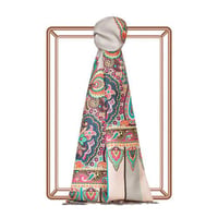 İpekevi Gümüş Çerçeve Paisley Desenli İpek Şal 6564 - Gold