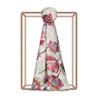 Krem Fuşya Gardenia Desenli İpek Şal 7797 - krem