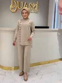 Tkm.21752.1 Saç Örgüsü Üzerine Taş Baskılı Pantolonlu Triko Takım