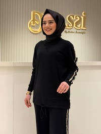 Tkm.22017.1 Leopar Şeritli Pantolonlu Triko Takım