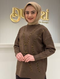 Tnk.21763.1 Leopar Taşlı Triko Tunik