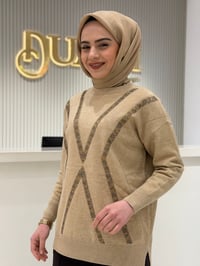 Tnk.21763.1 Leopar Taşlı Triko Tunik