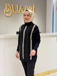 Tnk.21829.1 Şönil Saç Örgü Süslemeli Balıkçı Yaka tunik