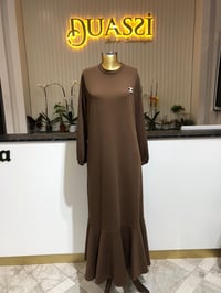 Viskon Kumaş Volanlı Elbise 948 - KAHVE