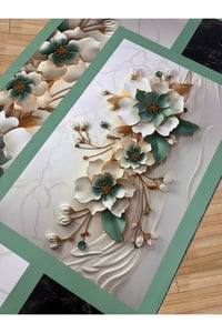 3D Çiçek Desenli Masa Runner & 4’lü Supla Takımı