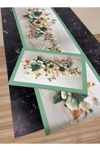 3D Çiçek Desenli Masa Runner & 4’lü Supla Takımı