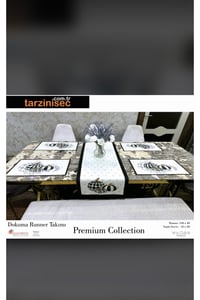 Balkabağı Desenli Runner 40 X 140 Ve Amerikan Servis Takımı