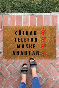Dekoratif Ev Ofis Kapı Önü Örtüsü Maske Hatırlatmalı