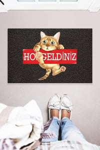 Dekoratif Ev Ofis Kapı Önü Örtüsü Patili Hoşgeldiniz