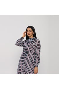 Geometrik Desenli Bayan Şifon Elbise
