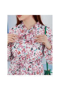 Küçük Çicek Desenli Bayan Şifon Elbise