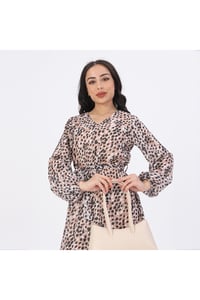 Leopar Desenli Bayan Şifon Elbise
