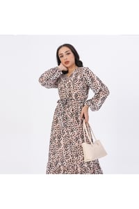 Leopar Desenli Bayan Şifon Elbise