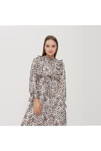 Leopar Desenli Kadın Şifon Elbise
