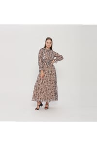 Leopar Desenli Kadın Şifon Elbise