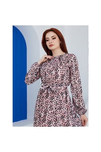 Leopar Desenli  Şifon Elbise