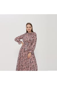 Leopar Desenli  Şifon Elbise