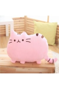 Pembe 3 Boyutlu Dijital Baskılı Tombik Kedi Yastık