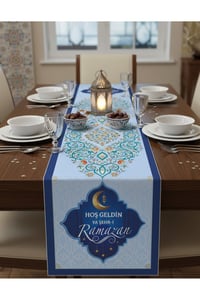 Ramazan Ayı Motifli Dijital Baskılı Runner Masa Örtüsü 40x140 cm