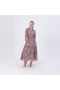Tropikal Desenli Şifon Elbise