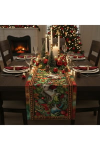 Yılbaşı Temalı Dijital Baskılı Runner Örtüsü Christmas 40x140 cm