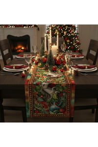 Yılbaşı Temalı Dijital Baskılı Runner Örtüsü Christmas 40x140 cm