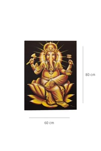 Altın Ganesh Figürü Lotus Çiçeği Üzerinde Tuval Tablo