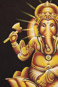 Altın Ganesh Figürü Lotus Çiçeği Üzerinde Tuval Tablo