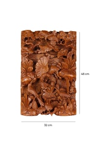 Tek Parça El Yapımı Oyma Tablo Doğal Ahşap Sanatı 33 cm x 48 cm
