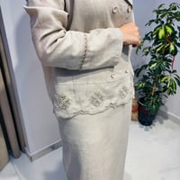 Beyaziş Nakışlı Keten Kruvaze Ceket Etek Takım BEJ