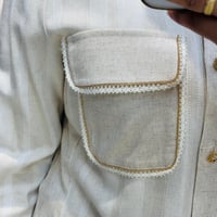 Çizgili Ve Düz Kombinli Pantolonlu Keten Takım Bej