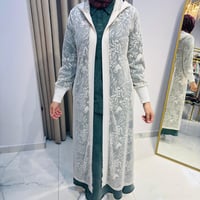 Dantel Efektli Kapüşonlu Uzun Kap BEJ